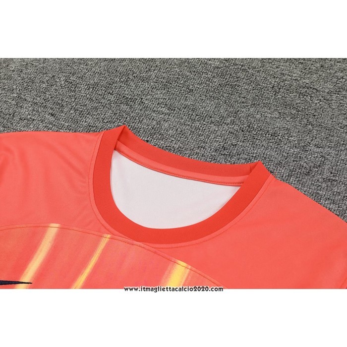 Tuta da Track FC Barcellona Manica Corta 2023 2024 Arancione - Pantalon Corto